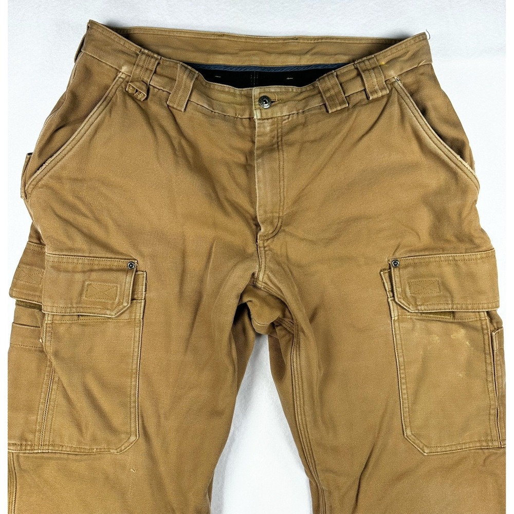 Duluth Trading Co Fleece Lined Tan Relaxed Fit Cargo Work Pants Brown Mens 38x32 - Picture 3 of 16